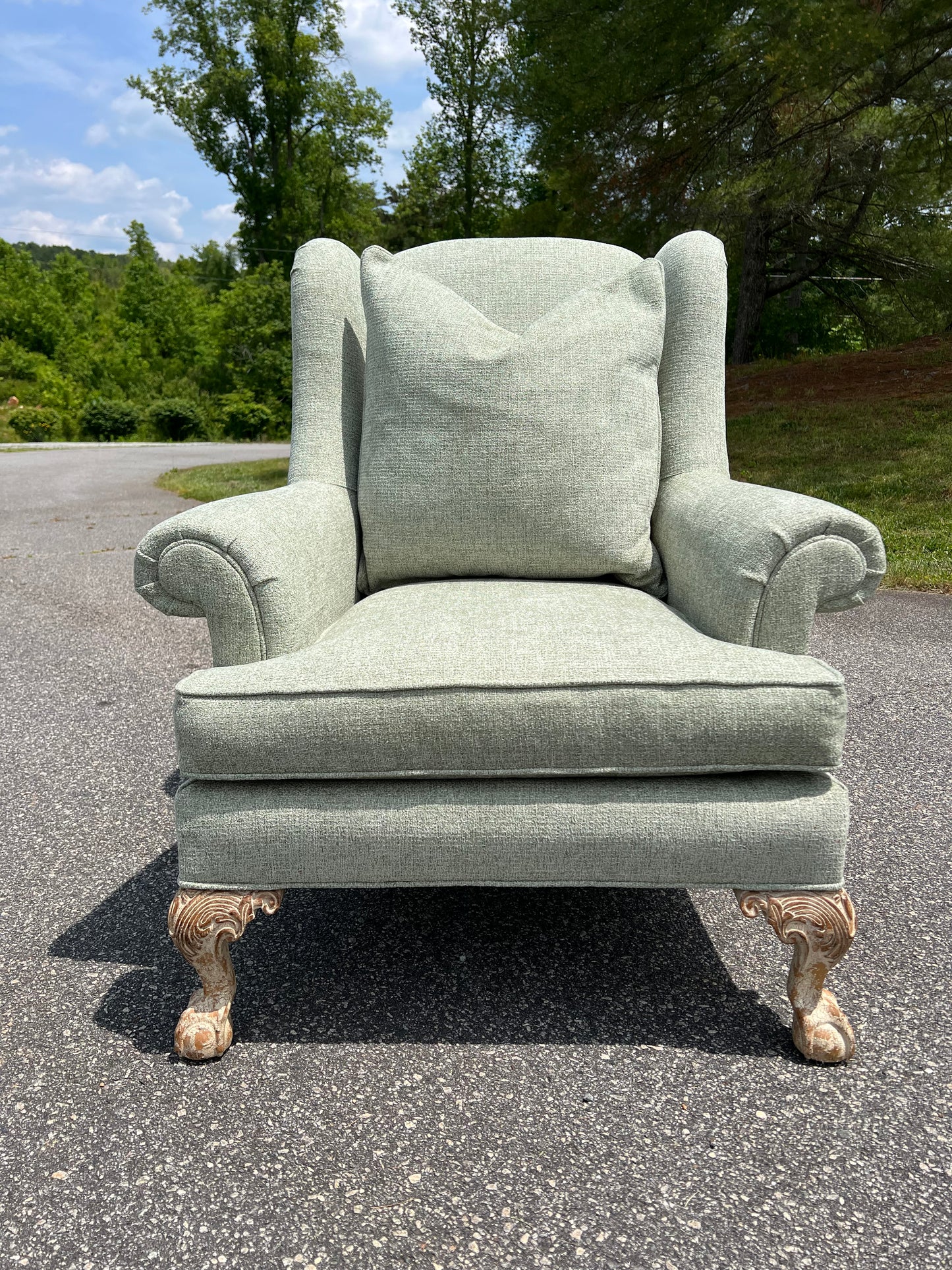 Sage Green Wingback and Ottoman Set