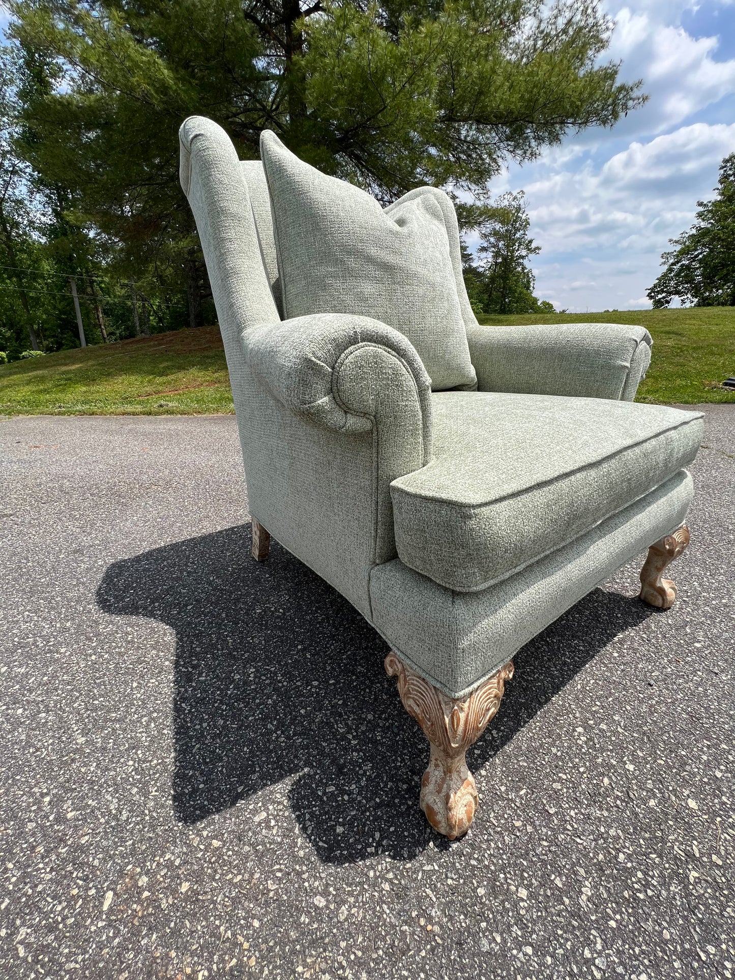 Sage Green Wingback and Ottoman Set